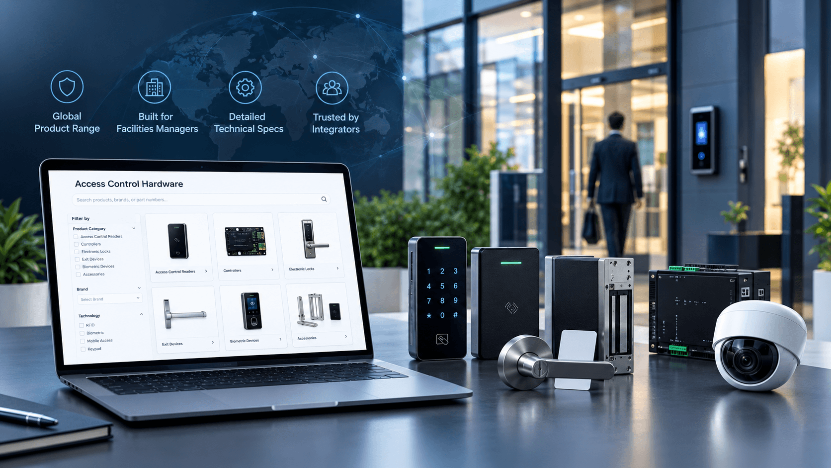 A global B2B catalog for access-control hardware — built for facilities managers and integrators researching specific technical requirements.